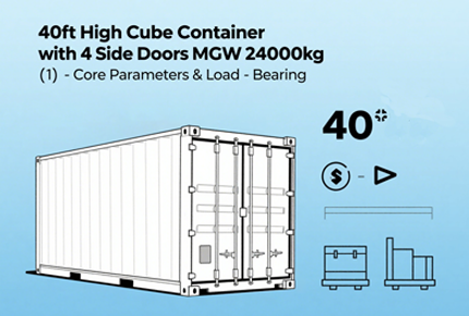 40ft High Cube Container with 4 Side Doors MGW 24000kg（1） - Core Parameters & Load-Bearing